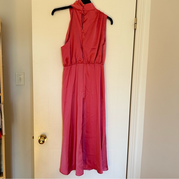 Candy Pink Asymmetrical Sleeveless Cocktail Midi Summer Dress - Picture 3 of 5